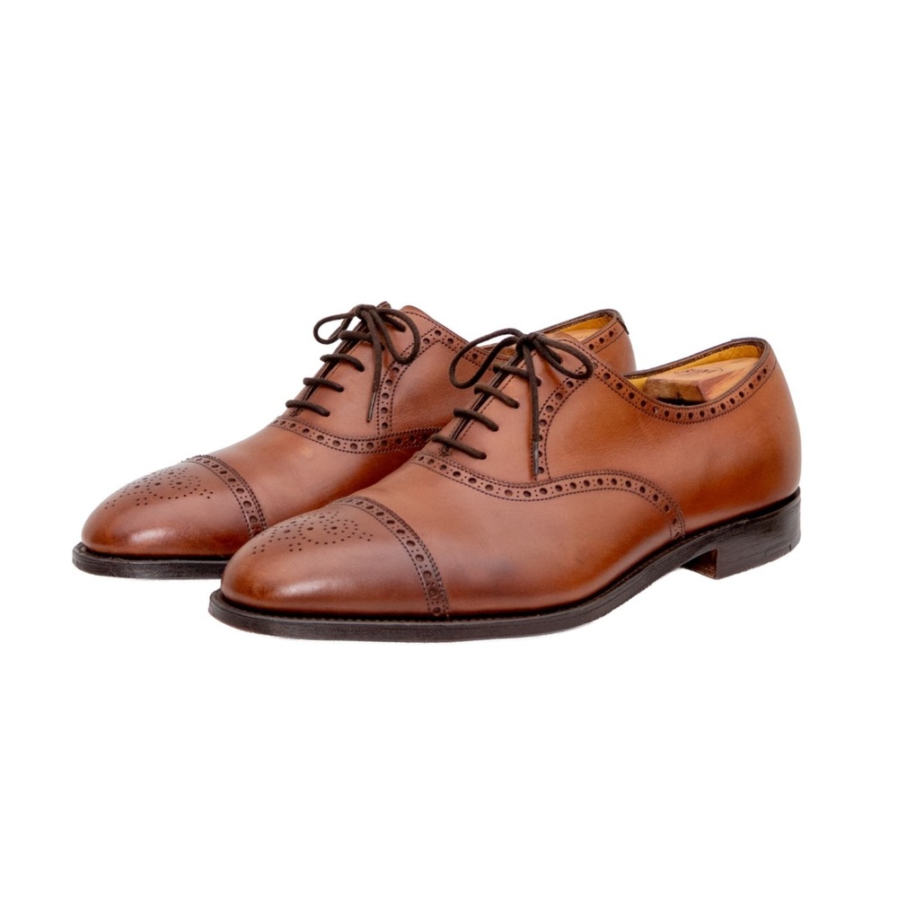John‎ Lobb Oxford Shoes UK 10 E US 11 Brown Leather Brogue Punching SEYMOUR